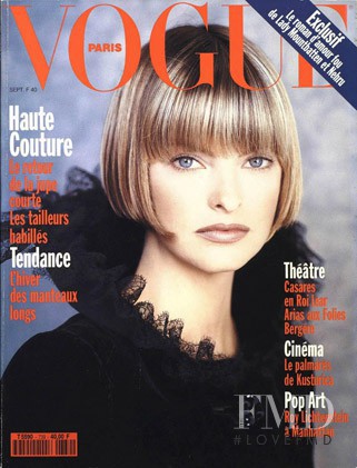 Linda Evangelista featured on the Vogue France cover from September 1993