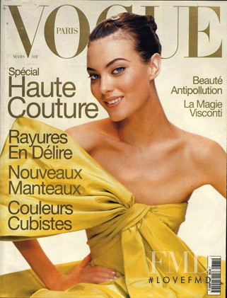 Shalom Harlow featured on the Vogue France cover from March 1996