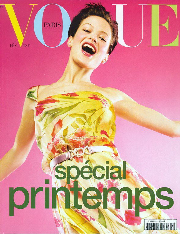 Carolyn Murphy featured on the Vogue France cover from February 1997