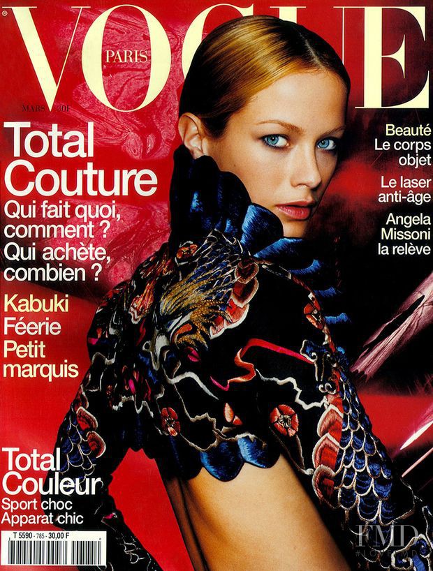 Carolyn Murphy featured on the Vogue France cover from March 1998