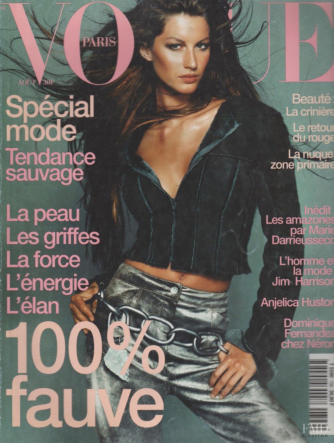 Cover of Vogue Paris with Gisele Bundchen, August 1999 (ID:647