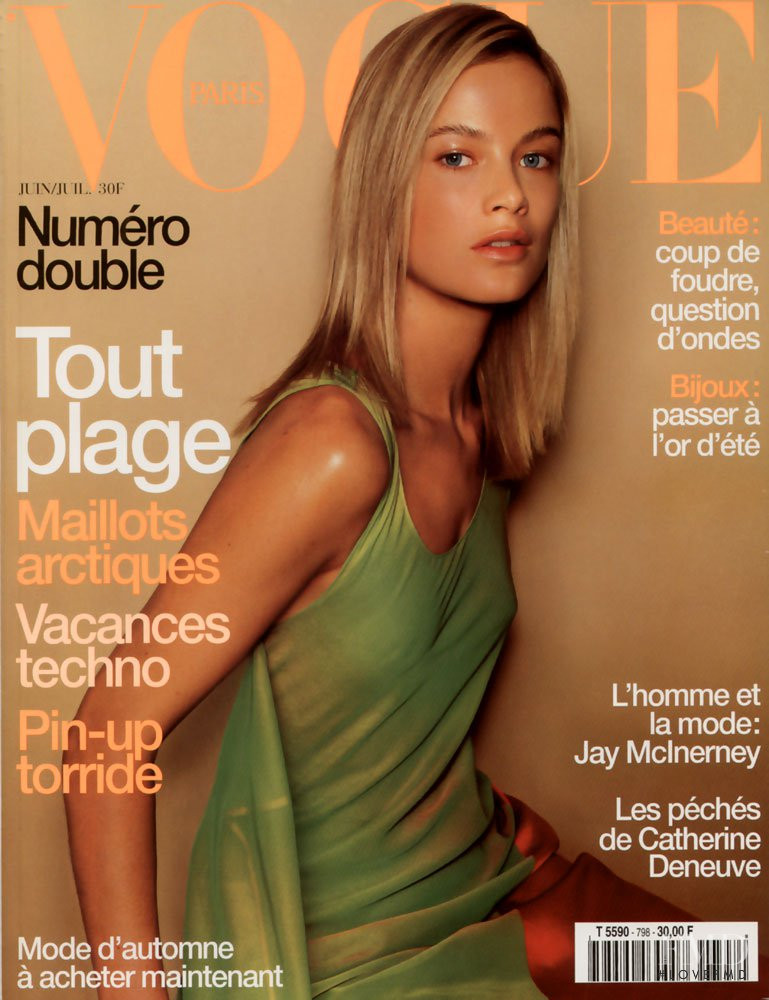 Carolyn Murphy featured on the Vogue France cover from June 1999
