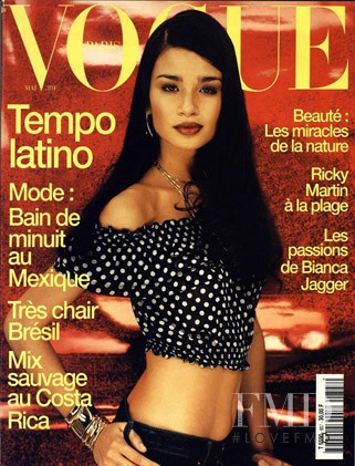 Caroline Ribeiro featured on the Vogue France cover from May 2000