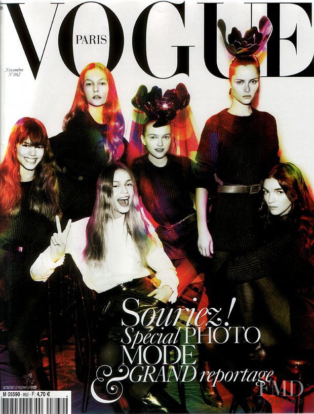 Tasha Tilberg, Mariacarla Boscono, Natasha Poly, Solange Wilvert, Vlada Roslyakova, Freja Beha Erichsen featured on the Vogue France cover from November 2005