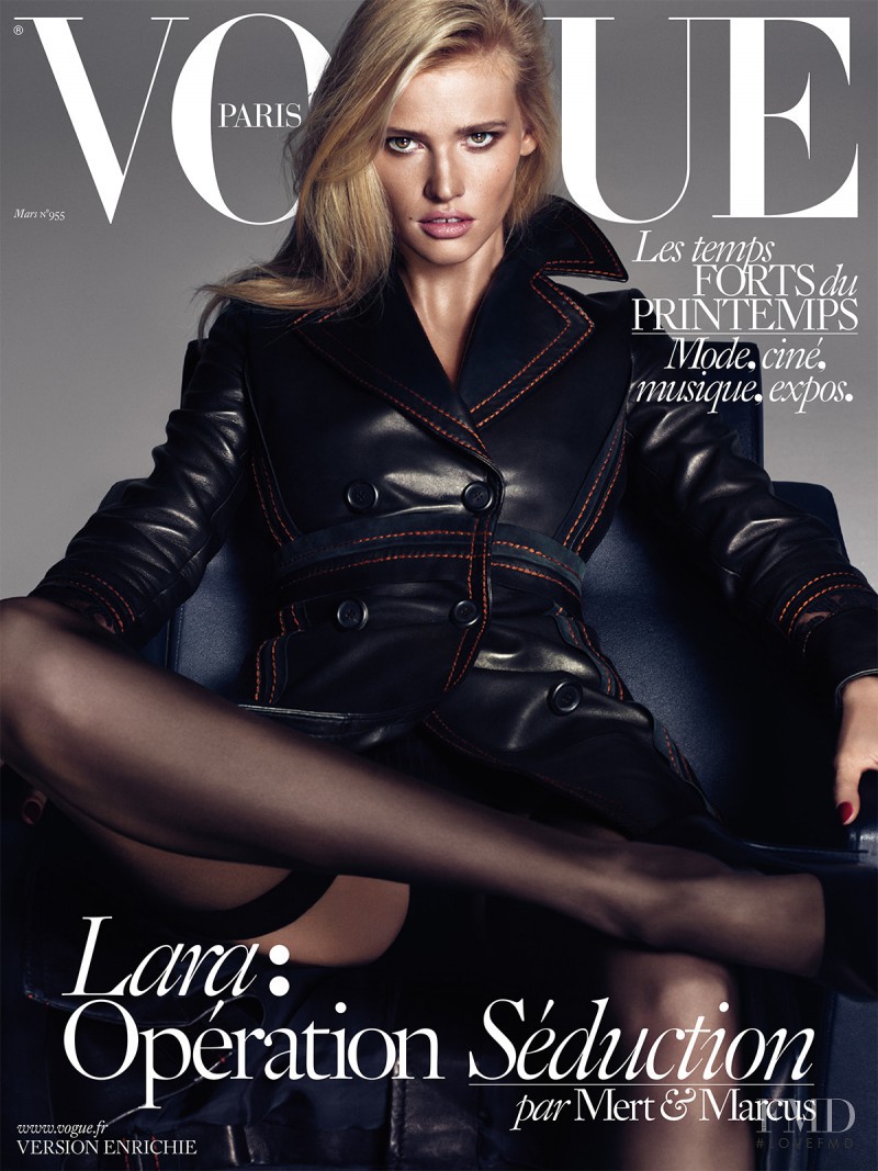 Lara Stone featured on the Vogue France cover from March 2015