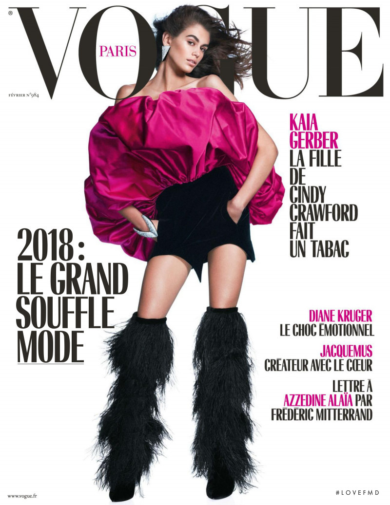 Kaia Gerber featured on the Vogue France cover from February 2018