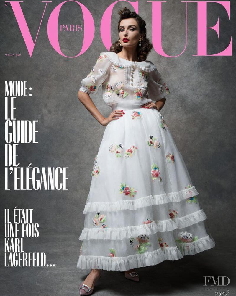 Andreea Diaconu featured on the Vogue France cover from April 2019