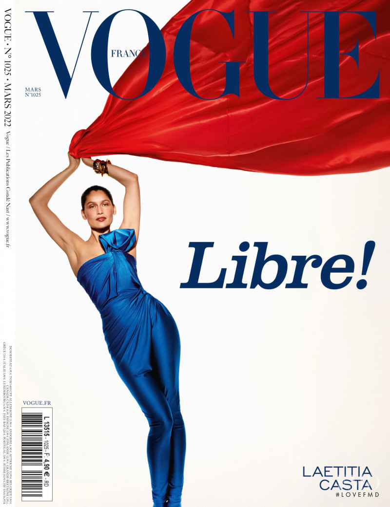 Laetitia Casta featured on the Vogue France cover from March 2022