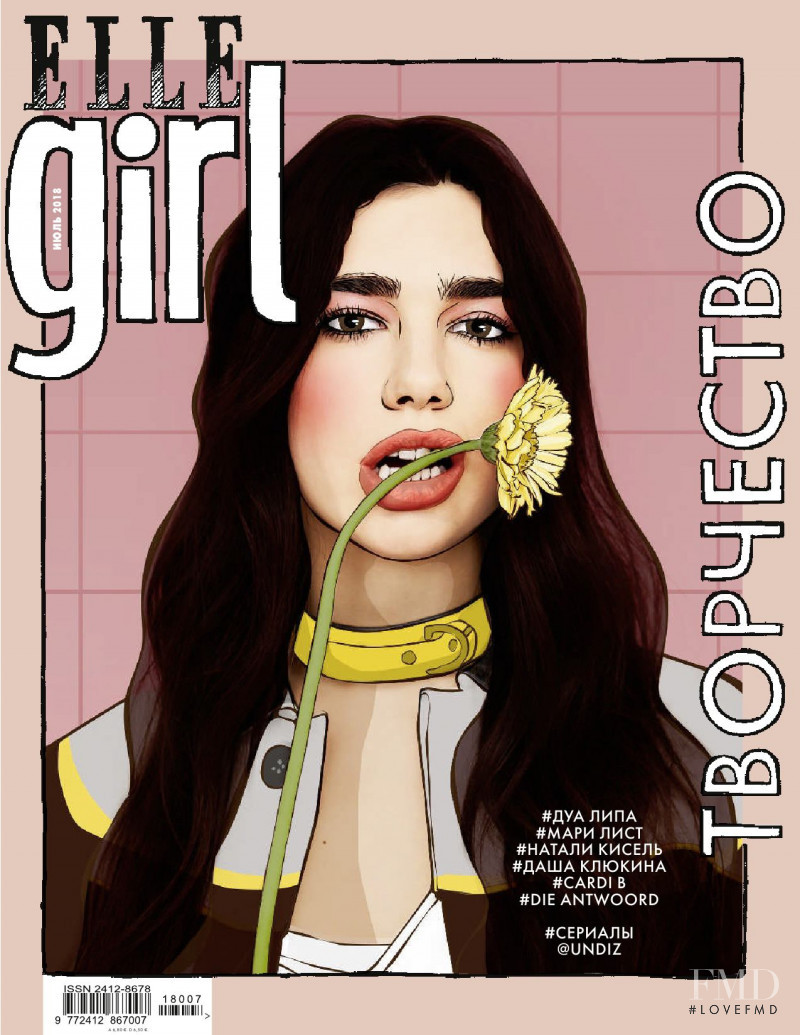 Dua Lipa featured on the Elle Girl Russia cover from July 2018
