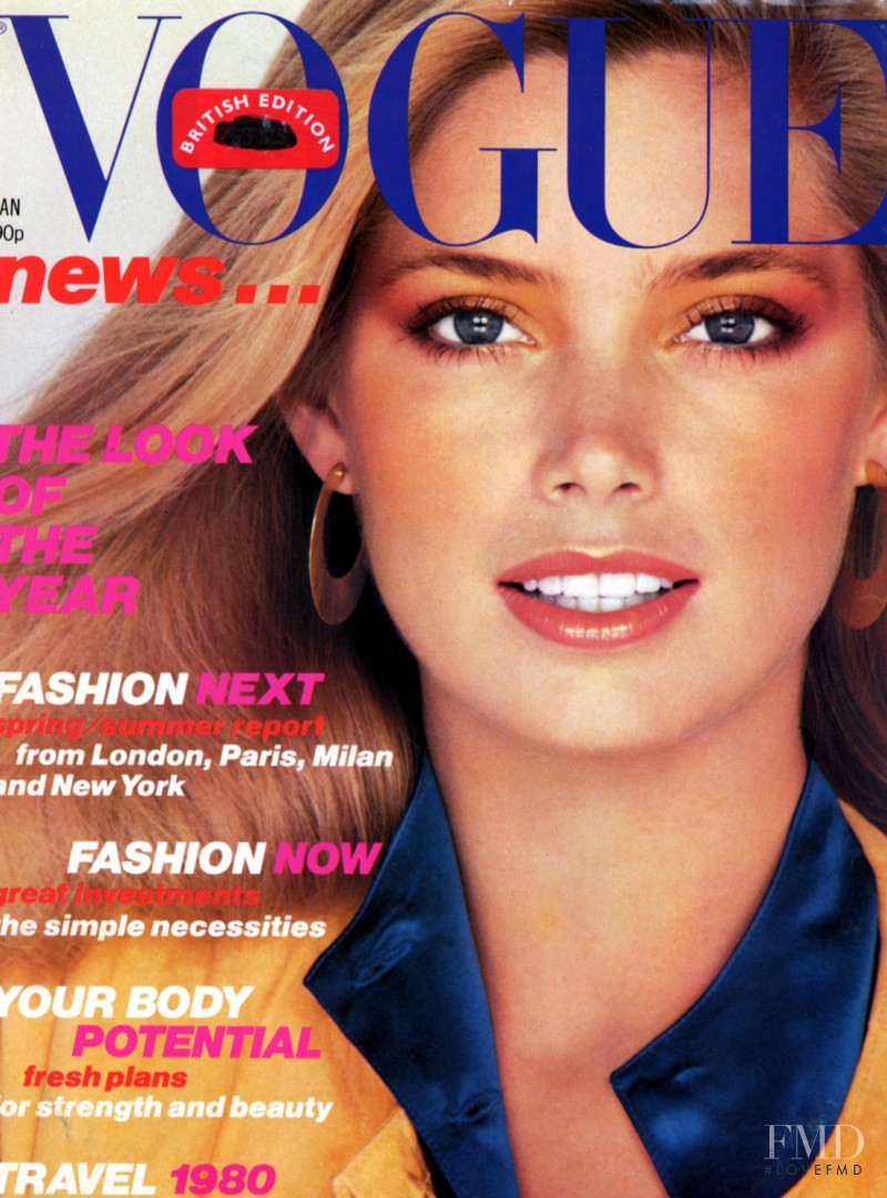 Kelly Emberg featured on the Vogue UK cover from January 1980