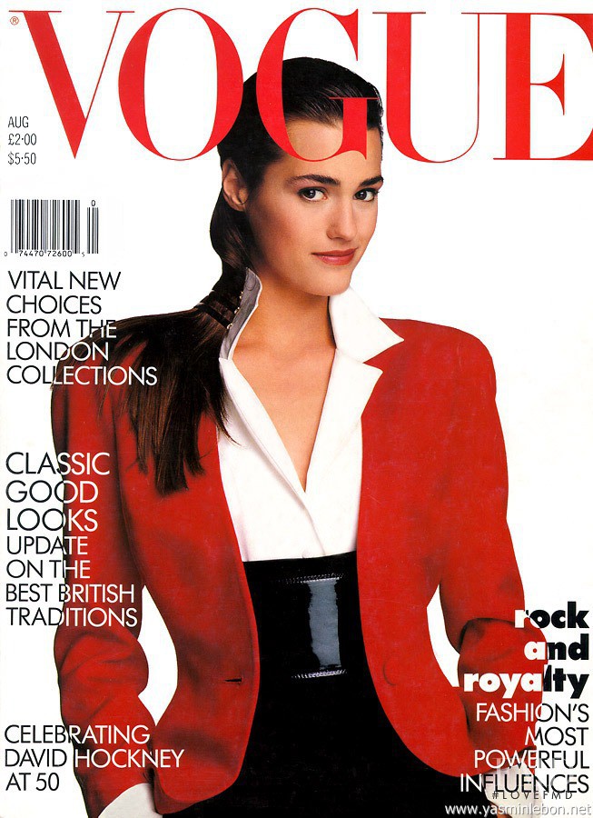 Yasmin Le Bon featured on the Vogue UK cover from August 1987