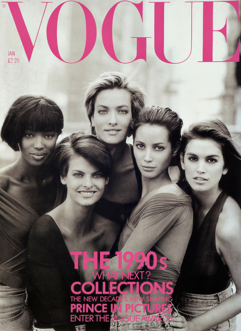 Tatjana Patitz featured on the Vogue UK cover from January 1990