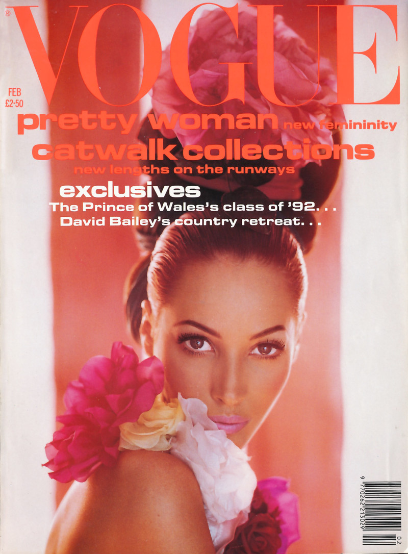 Christy Turlington featured on the Vogue UK cover from February 1992