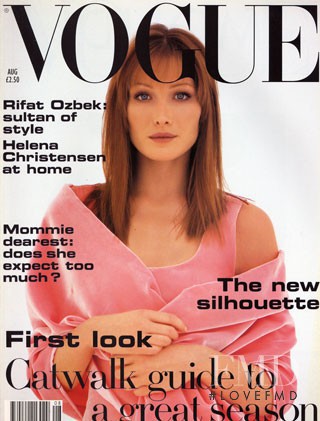 Carla Bruni featured on the Vogue UK cover from August 1993