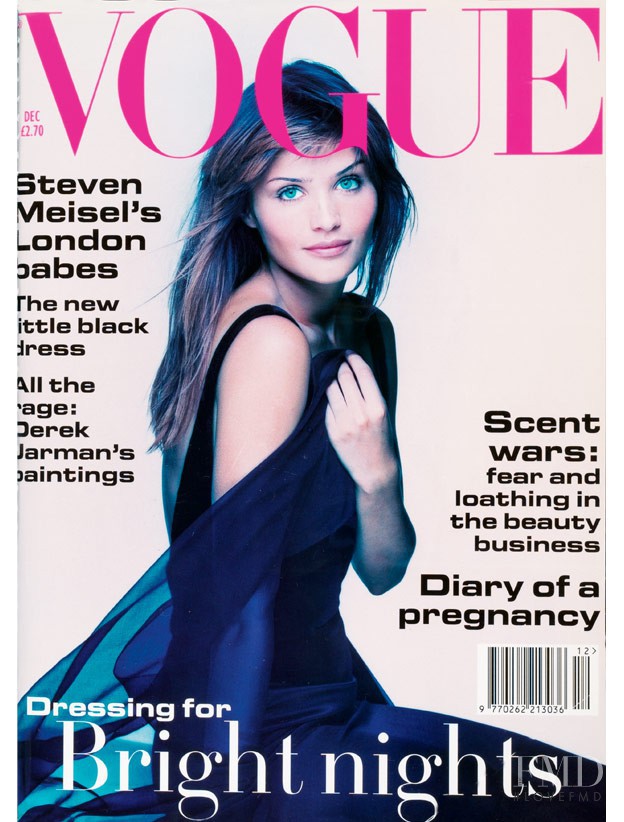 Helena Christensen featured on the Vogue UK cover from December 1993