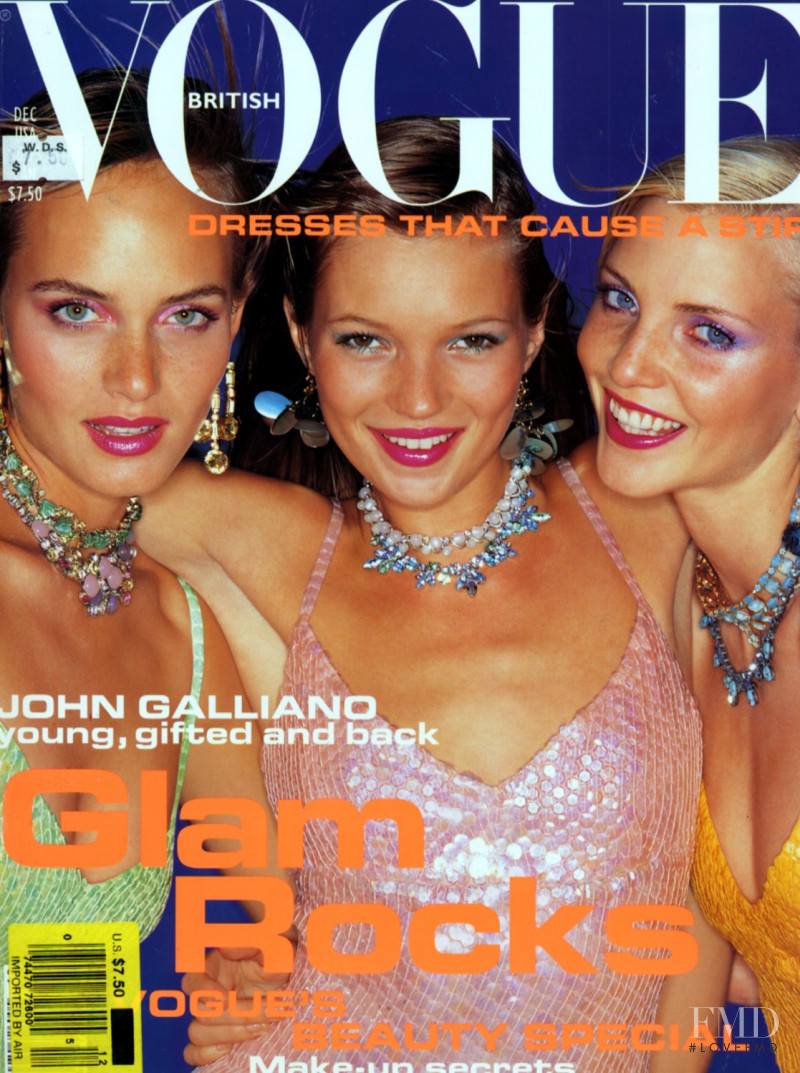 Amber Valletta, Kate Moss, Nadja Auermann featured on the Vogue UK cover from December 1994