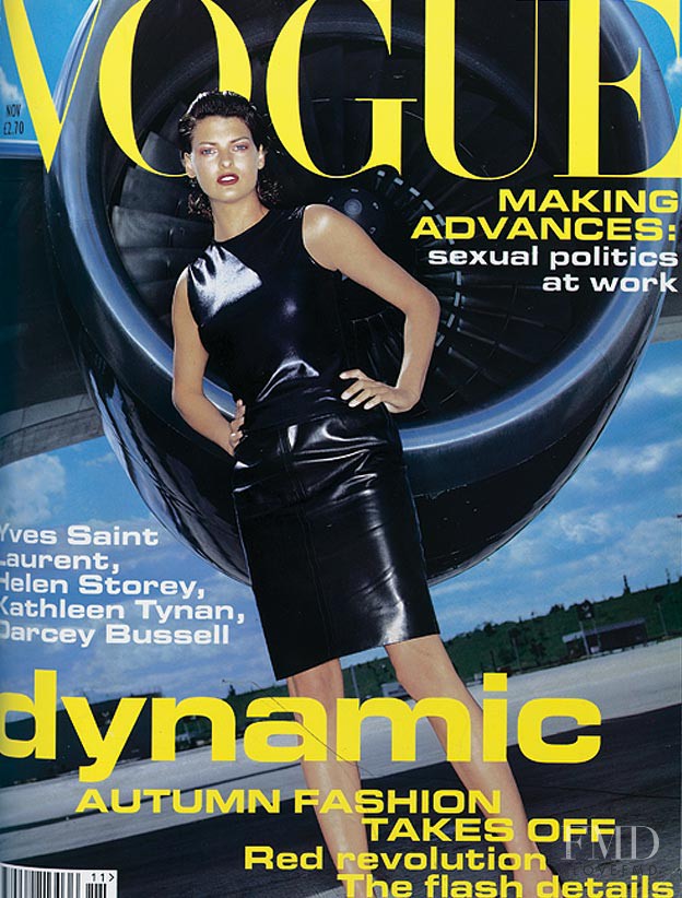 Linda Evangelista featured on the Vogue UK cover from November 1994