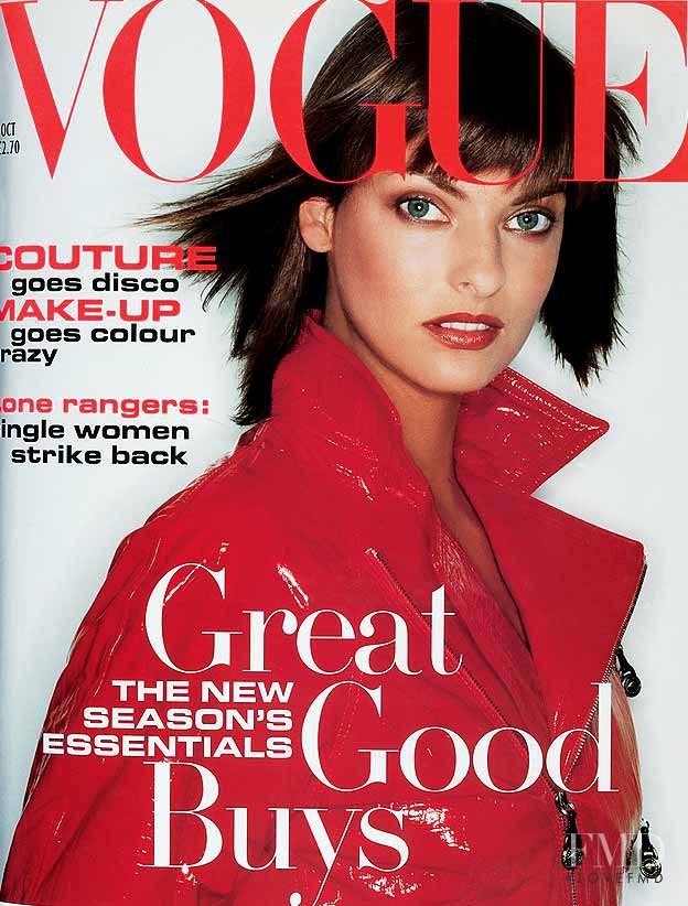 Linda Evangelista featured on the Vogue UK cover from October 1994