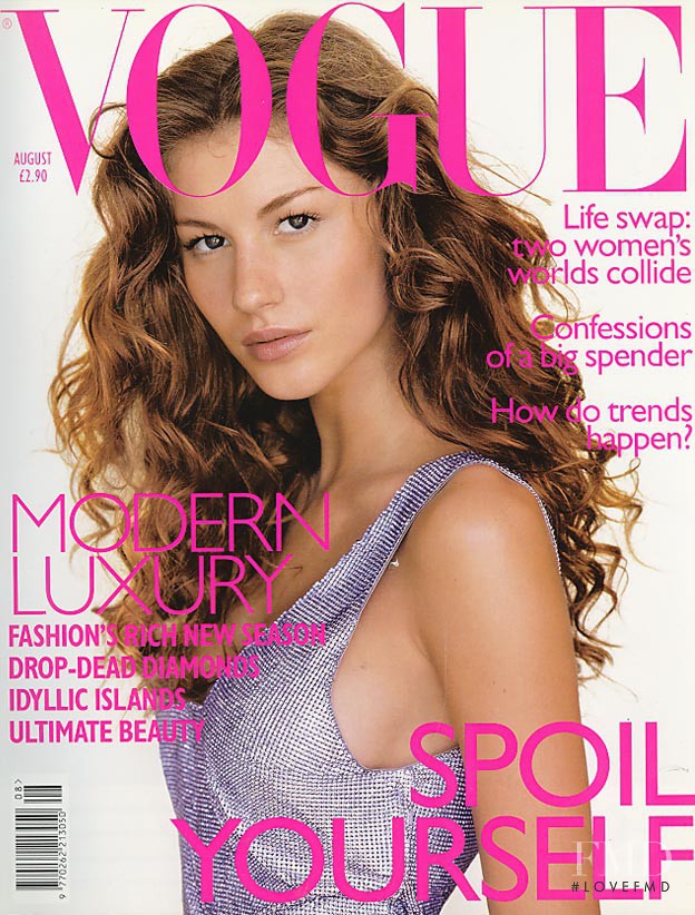 Gisele Bundchen featured on the Vogue UK cover from August 1998