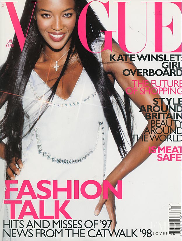 Naomi Campbell featured on the Vogue UK cover from January 1998