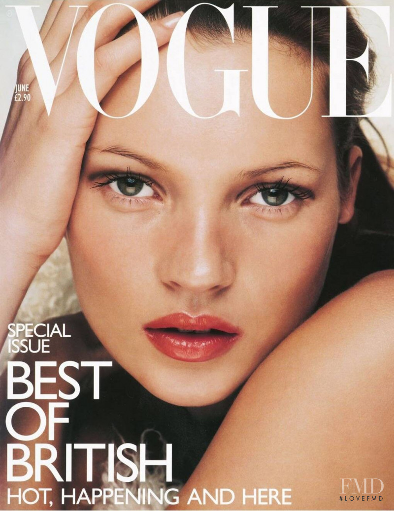 Kate Moss featured on the Vogue UK cover from June 1998