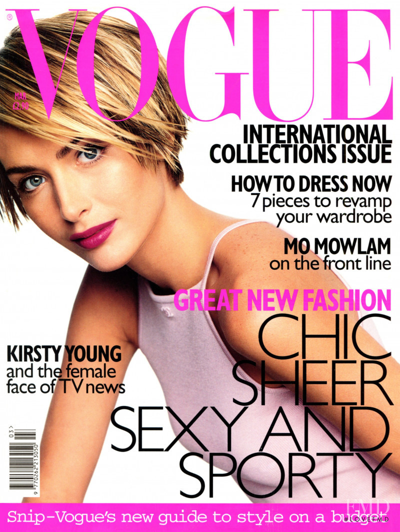 Georgina Grenville featured on the Vogue UK cover from March 1998