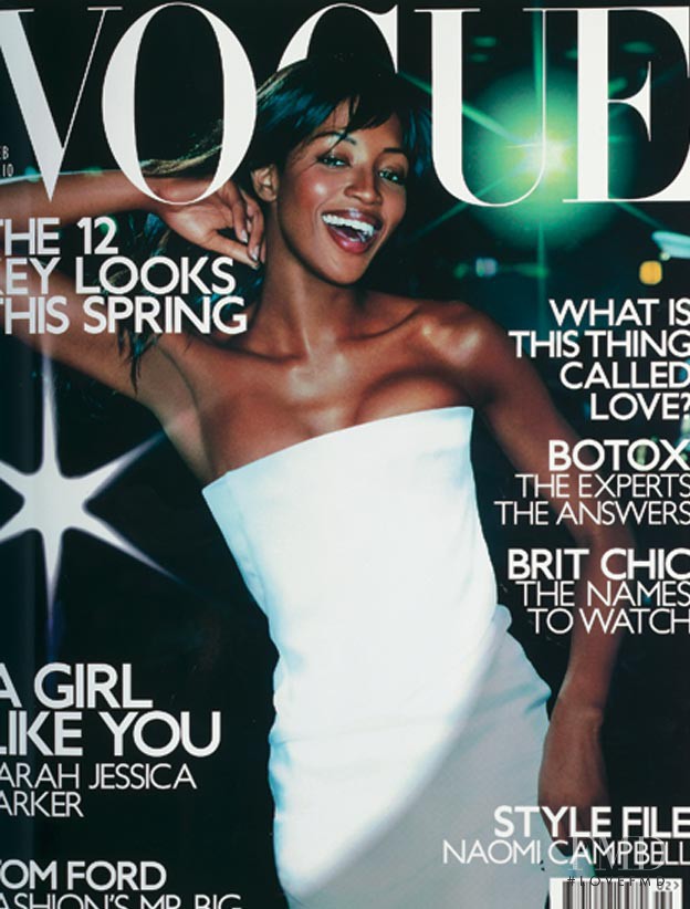 Naomi Campbell featured on the Vogue UK cover from February 2001