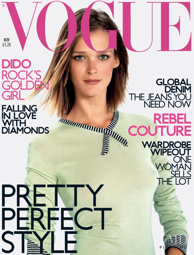 Carmen Kass featured on the Vogue UK cover from November 2001