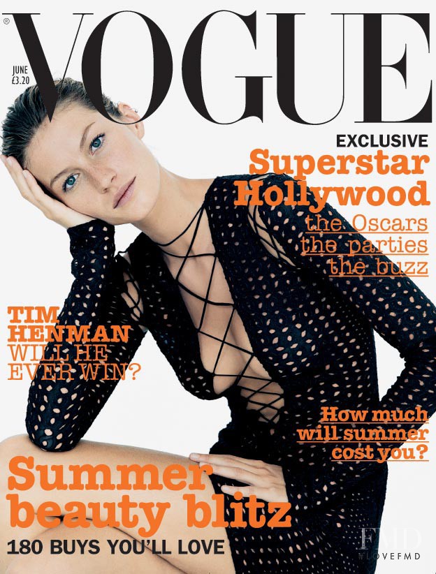 Gisele Bundchen featured on the Vogue UK cover from June 2002