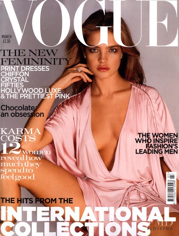 Natalia Vodianova featured on the Vogue UK cover from March 2004