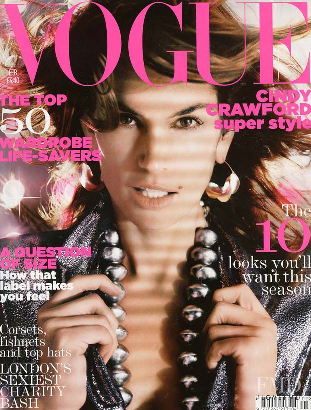 Cindy Crawford featured on the Vogue UK cover from February 2005