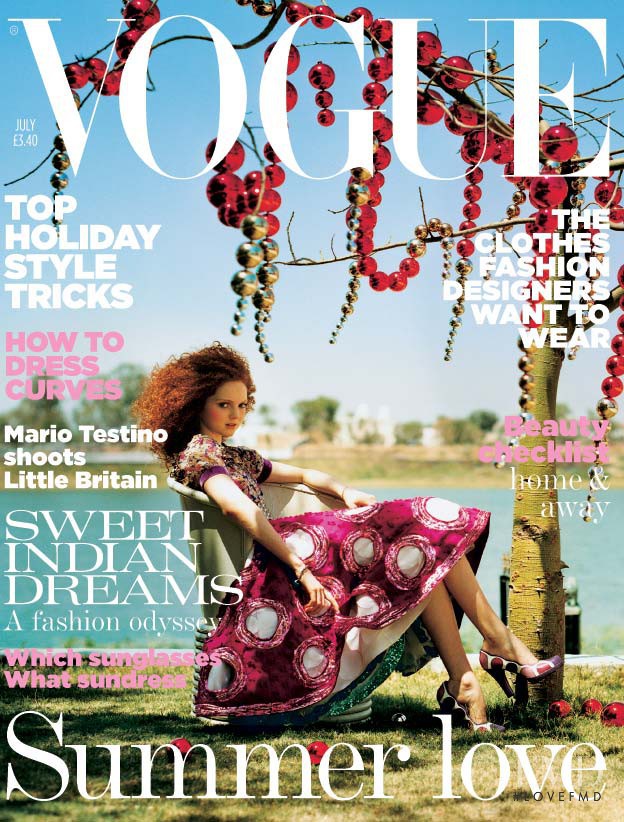 Lily Cole featured on the Vogue UK cover from July 2005