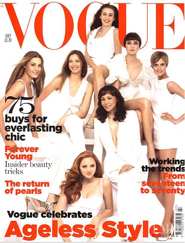 Cecilia Chancellor, Erin O%Connor, Jacquetta Wheeler, Yasmin Le Bon, Lizzy Jagger, Lily Cole, Marie Helvin featured on the Vogue UK cover from July 2007
