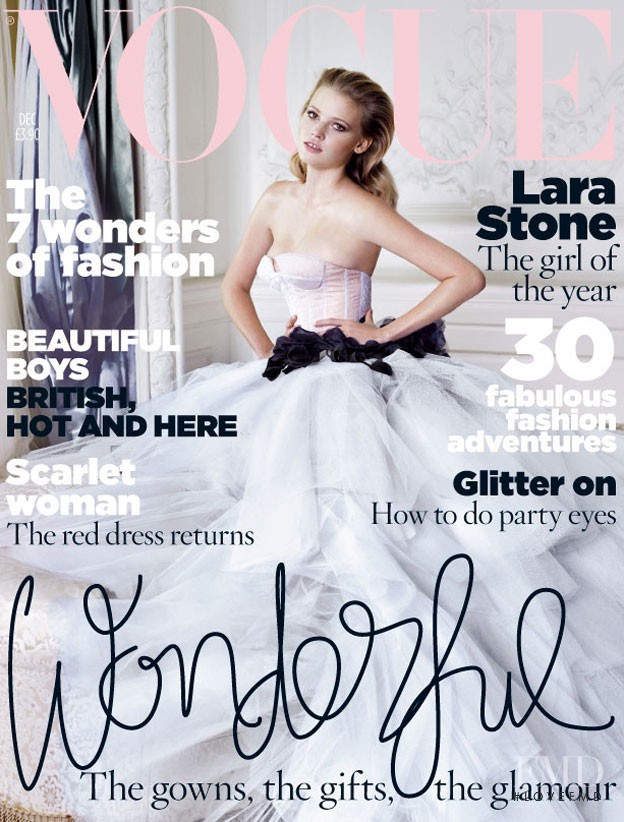 Lara Stone featured on the Vogue UK cover from December 2009