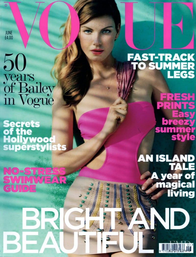 Angela Lindvall featured on the Vogue UK cover from June 2010