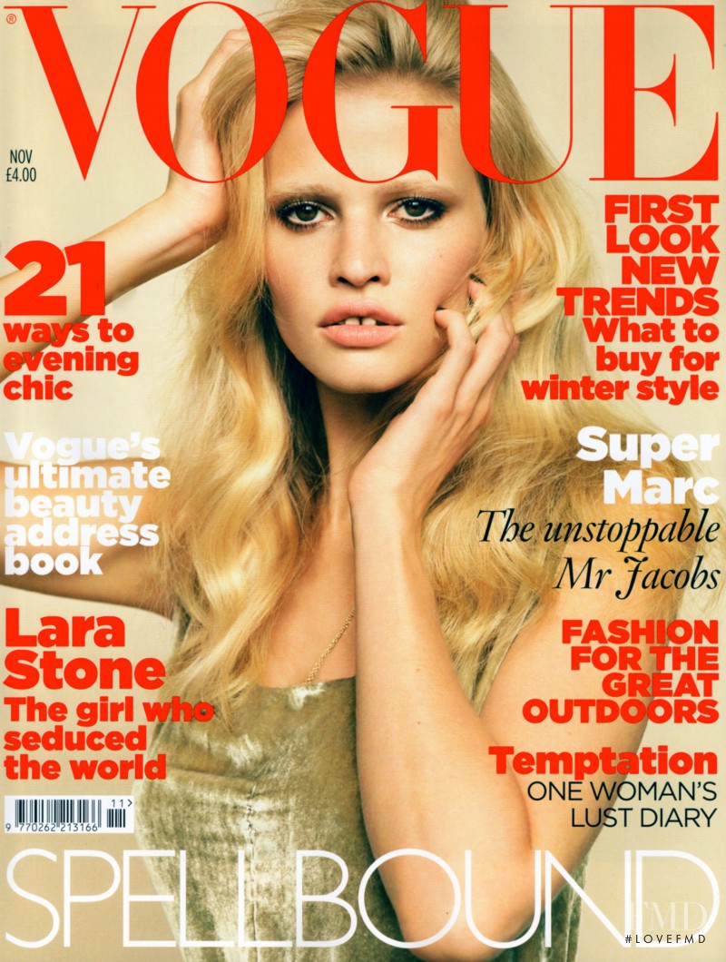 Lara Stone featured on the Vogue UK cover from November 2010