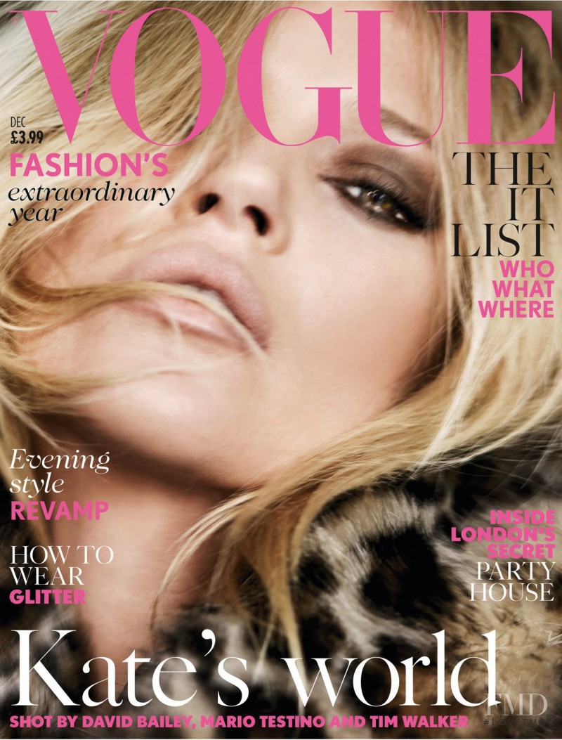 Kate Moss featured on the Vogue UK cover from December 2014
