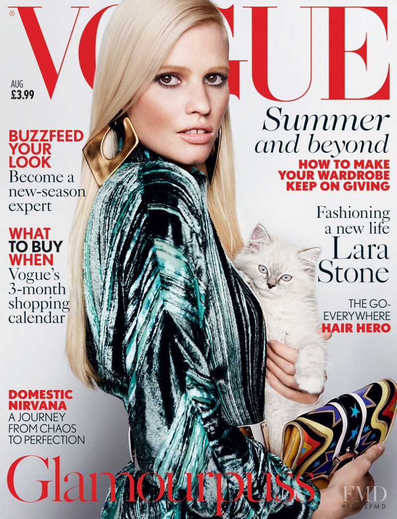 Lara Stone featured on the Vogue UK cover from August 2015