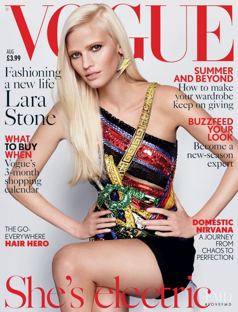 Lara Stone featured on the Vogue UK cover from August 2015