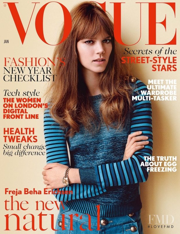 Freja Beha Erichsen featured on the Vogue UK cover from January 2015