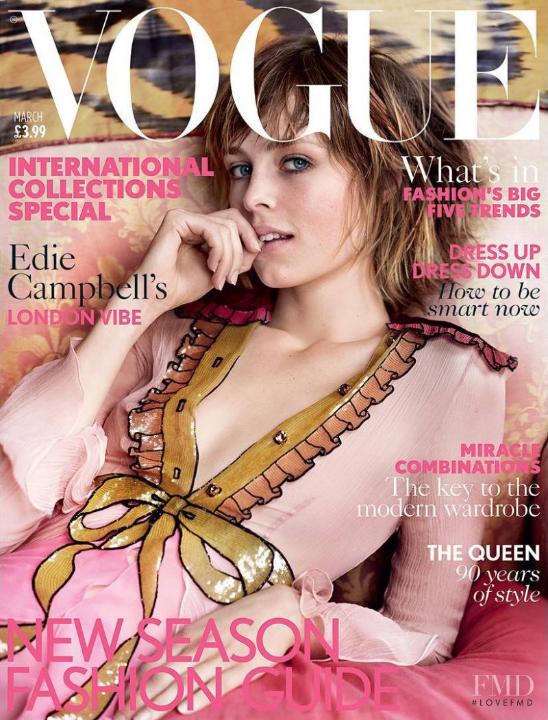Edie Campbell featured on the Vogue UK cover from March 2016