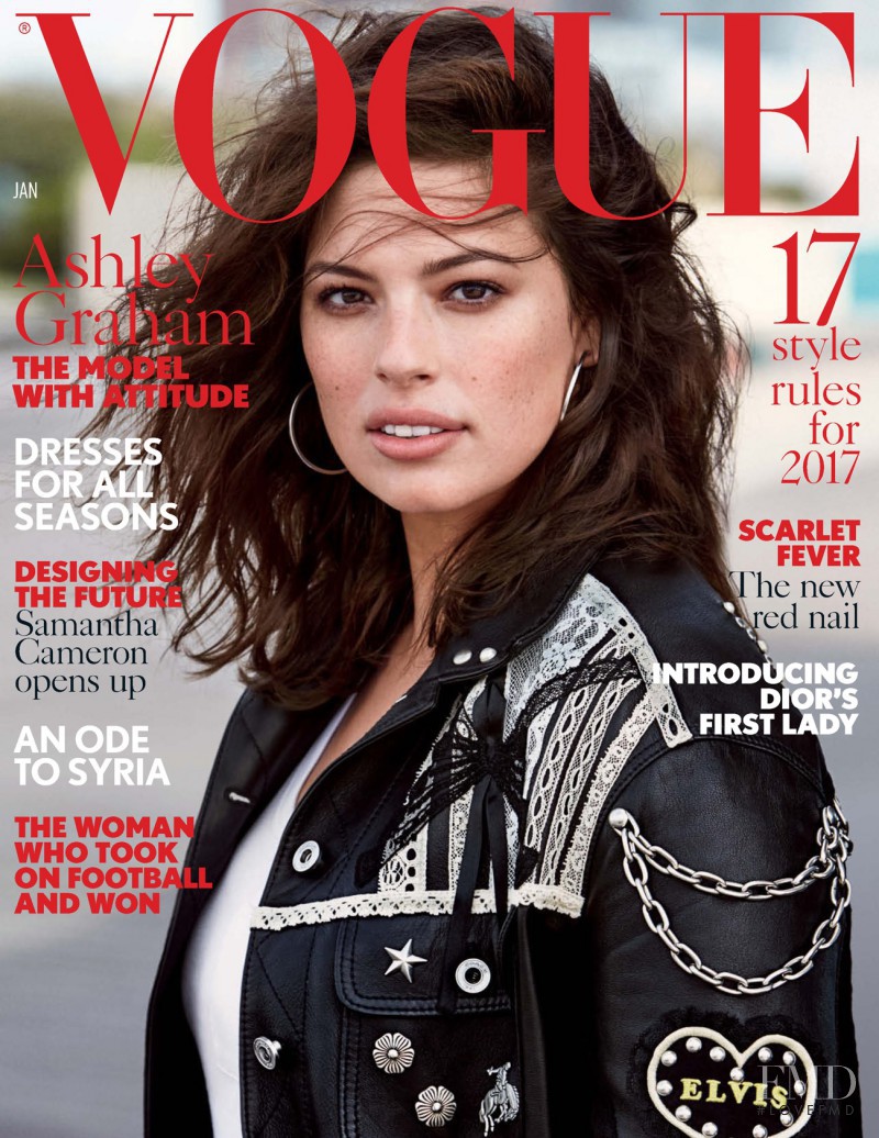 Ashley Graham featured on the Vogue UK cover from January 2017