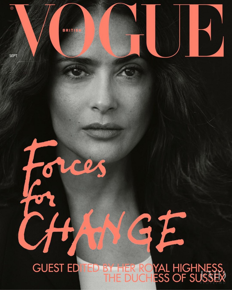 Salma Hayek featured on the Vogue UK cover from September 2019