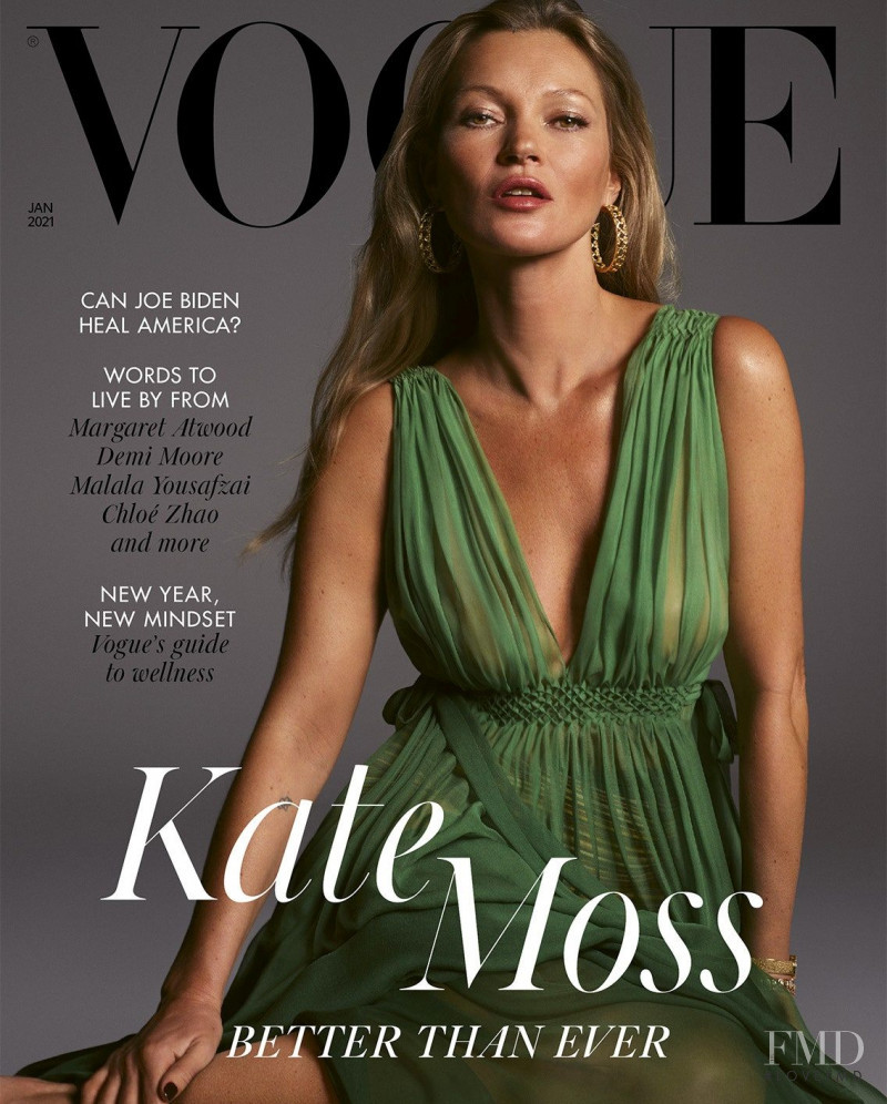 Kate Moss featured on the Vogue UK cover from January 2021