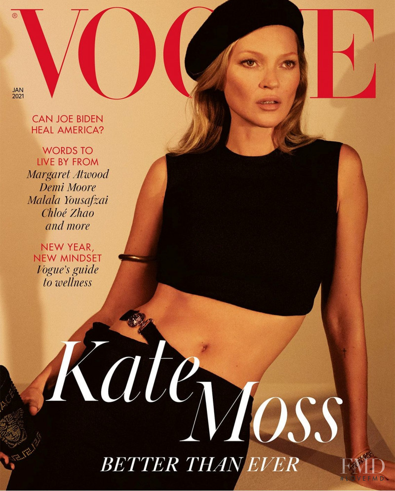 Kate Moss featured on the Vogue UK cover from January 2021