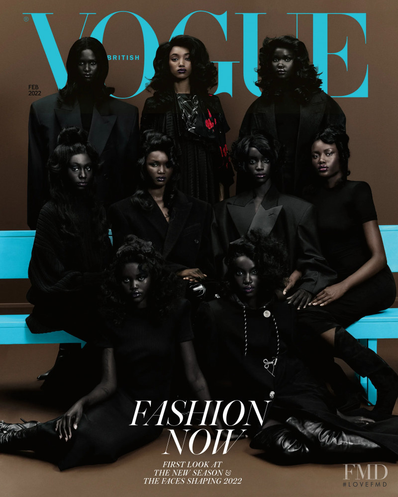 Adut Akech Bior, Anok Yai, Maty Fall Diba, Amar Akway, Akon Changkou, Janet Jumbo, Nyagua Ruea, Majesty Amare featured on the Vogue UK cover from February 2022