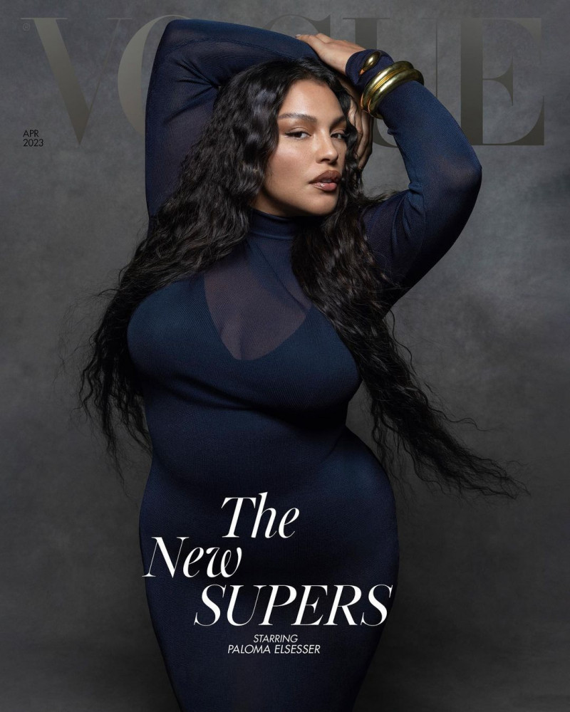 Paloma Elsesser featured on the Vogue UK cover from April 2023