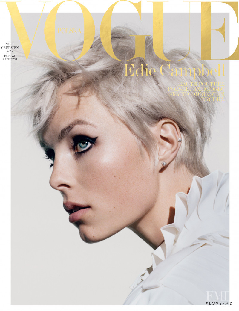 Edie Campbell featured on the Vogue Poland cover from December 2018