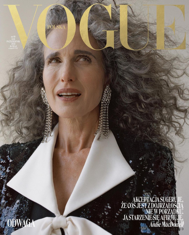 Andie MacDowell featured on the Vogue Poland cover from October 2021