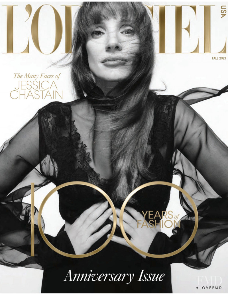 Jessica Chastain featured on the L\'Officiel USA cover from September 2021